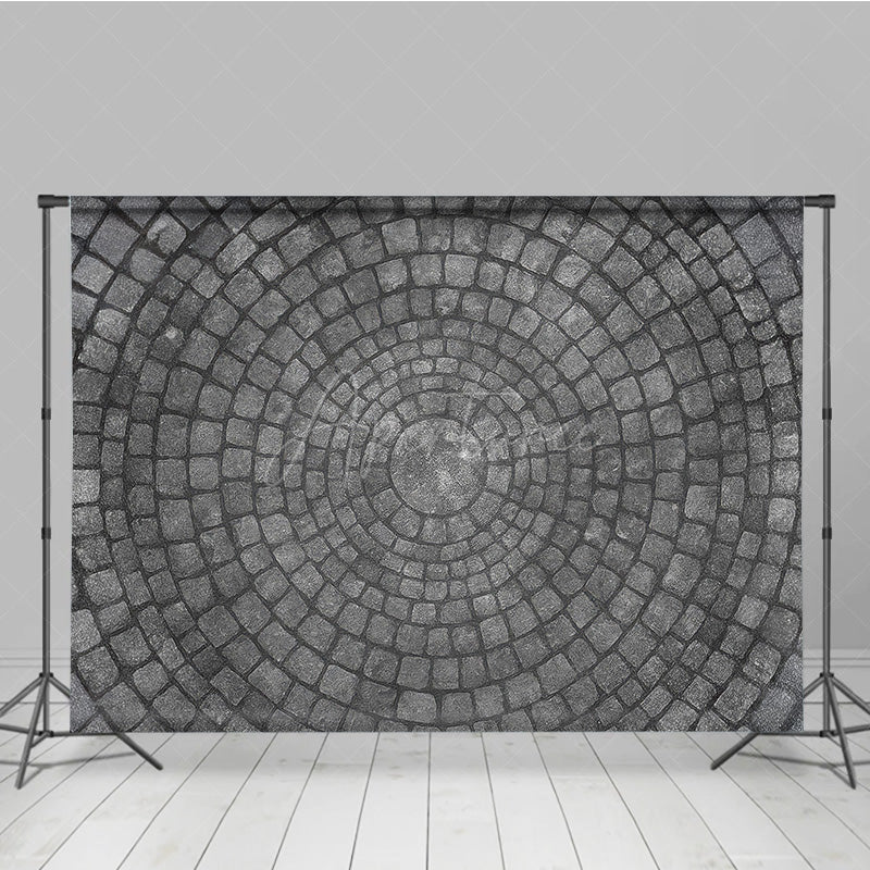 Aperturee - Aperturee Circular Cobblestone Floor Photography Backdrop Grey Stone Pavers Texture Studio Ground for Flat Lay Photos
