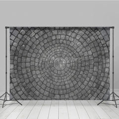 Aperturee - Aperturee Circular Cobblestone Floor Photography Backdrop Grey Stone Pavers Texture Studio Ground for Flat Lay Photos