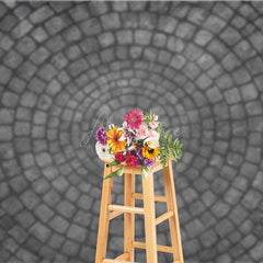 Aperturee - Aperturee Circular Cobblestone Floor Photography Backdrop Grey Stone Pavers Texture Studio Ground for Flat Lay Photos