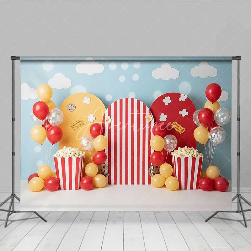 Aperturee - Aperturee Circus Cinema Popcorn Photography Backdrop Carnival Theme Birthday Party Banner