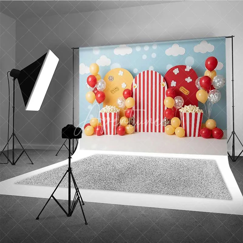 Aperturee - Aperturee Circus Cinema Popcorn Photography Backdrop Carnival Theme Birthday Party Banner