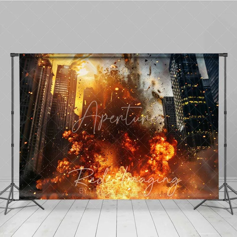 Aperturee - Aperturee City Explosion Fine Art Photography Backdrop Action Movie Destruction Fire Photo Background Superhero Battle Prop