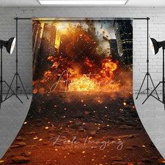 Aperturee - Aperturee City Explosion Sweep Backdrop Action Movie Fire Destruction Photography Floor Mat Superhero Battle Party Decoration
