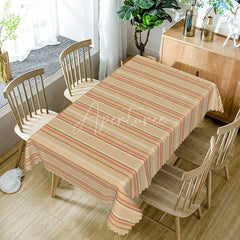Aperturee - Aperturee Classic Beige Striped Rectangle Tablecloth Brown Line Pattern for Farmhouse Kitchen Dining Family Gathering