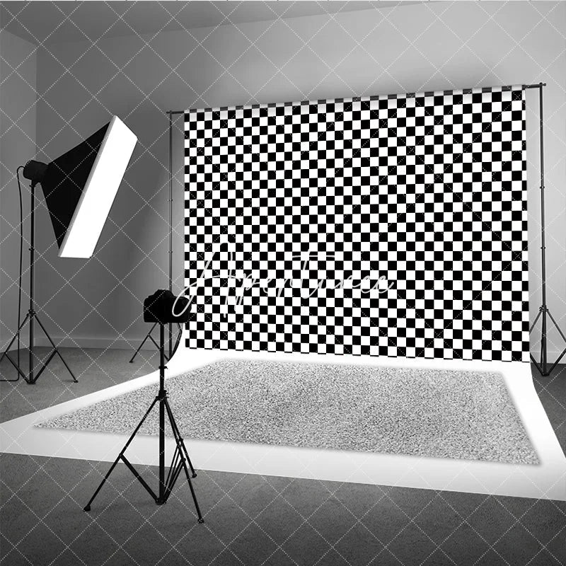 Aperturee - Aperturee Classic Black and White Checkerboard Geometric Pattern Photography Backdrop Bold Racing Retro Party Event Decor