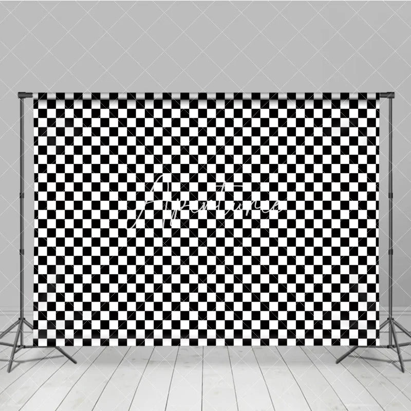 Aperturee - Aperturee Classic Black and White Checkerboard Geometric Pattern Photography Backdrop Bold Racing Retro Party Event Decor
