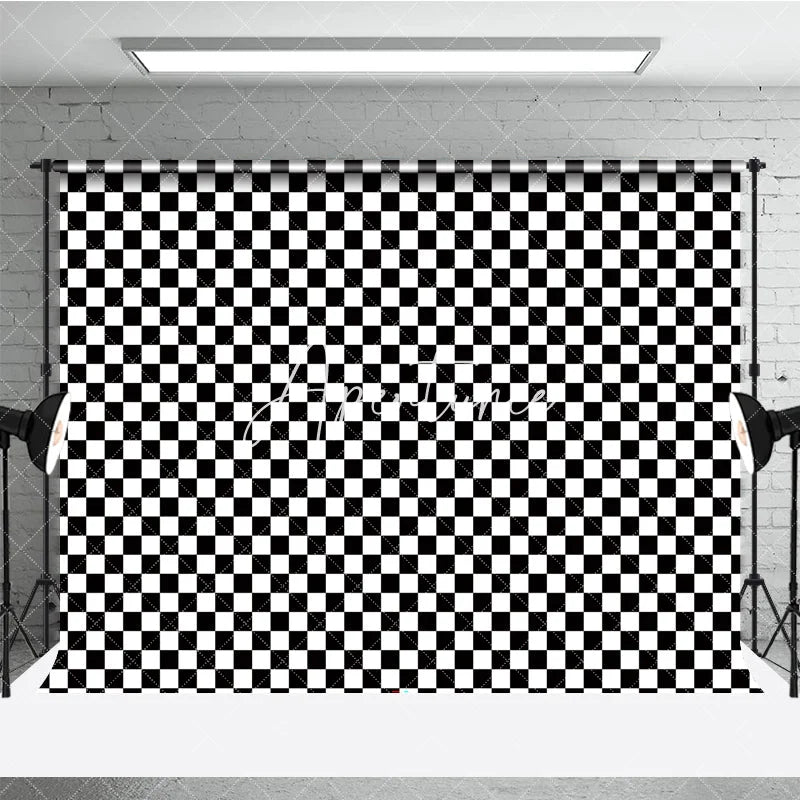 Aperturee - Aperturee Classic Black and White Checkerboard Geometric Pattern Photography Backdrop Bold Racing Retro Party Event Decor