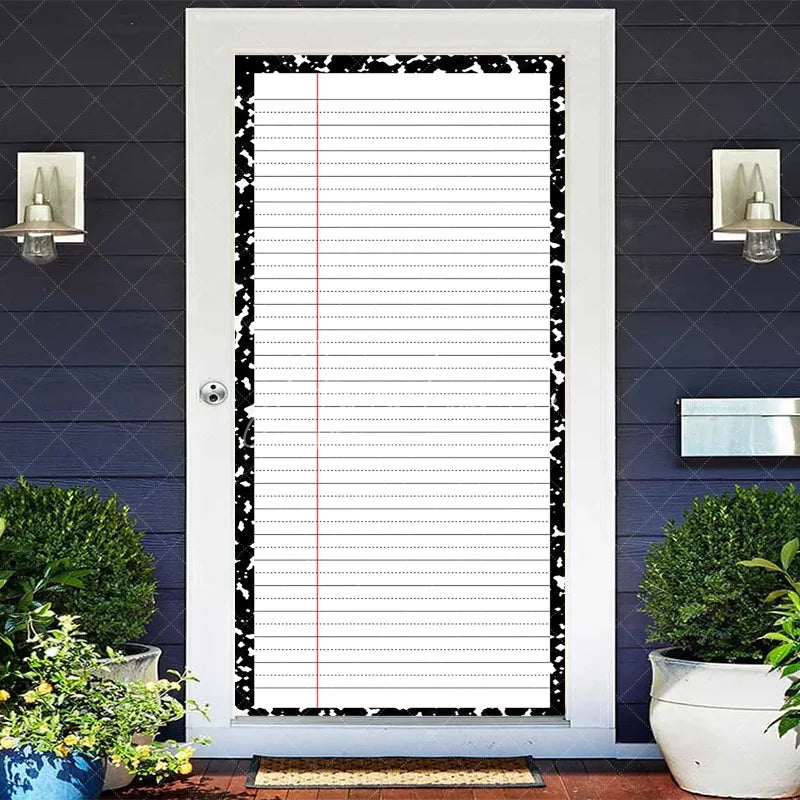 Aperturee - Aperturee Classic Black and White Composition Notebook Ruled Paper Door Cover Back to School Academic Theme Decor.