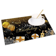 Aperturee - Aperturee Classic Black Gold Happy Birthday Set of 4 Placemats