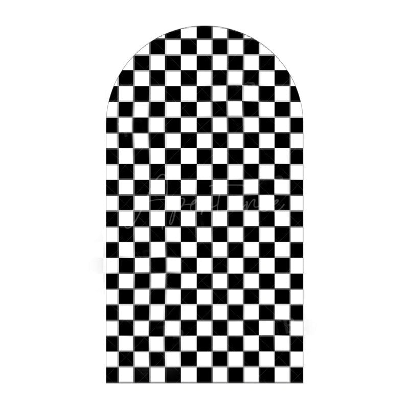 Aperturee - Aperturee Classic Checkered Pattern Arch Backdrop Crisp Grid Patterns With Clean Lines Elegant Party Decorations