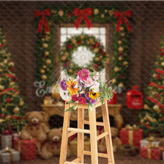 Aperturee - Aperturee Classic Christmas Photography Backdrop Teddy Bears with Trees and Presents Letters to Santa Mini Session Background