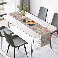 Aperturee - Aperturee Classic Christmas Table Runner with Red and Green Painted Floral Print for Holiday and Winter Dining