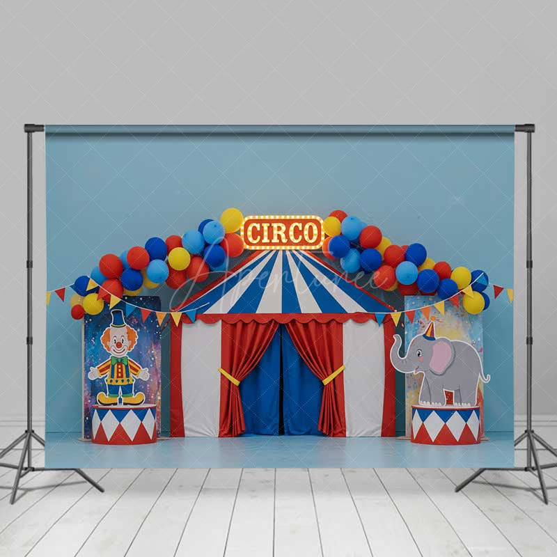 Aperturee Aperturee Classic Circus Cake Smash Photography Backdrop Red Blue and Yellow Big Top Tent First Birthday Photo Prop for Boy