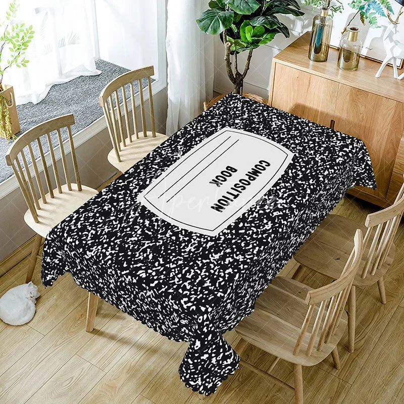 Aperturee - Aperturee Classic Composition Book Rectangle Tablecloth Black Speckled Notebook Table Cover Back to School Party Decor