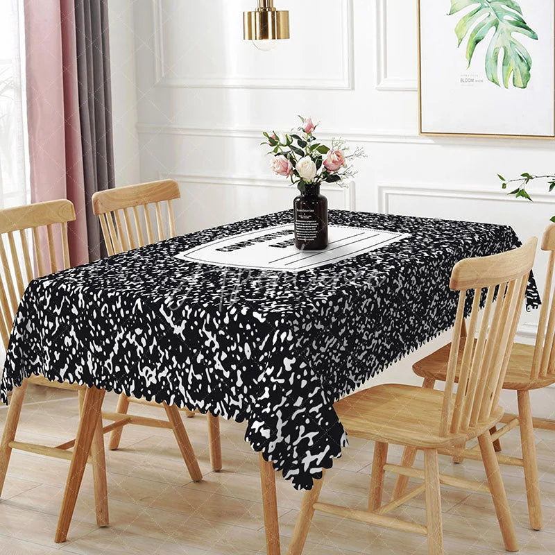 Aperturee - Aperturee Classic Composition Book Rectangle Tablecloth Black Speckled Notebook Table Cover Back to School Party Decor