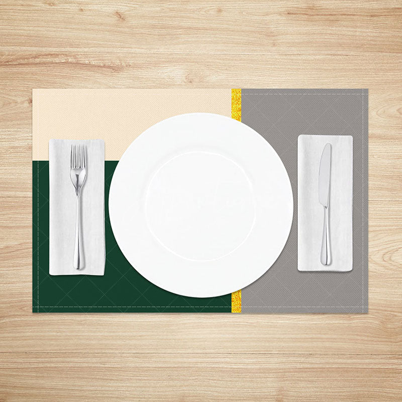 Aperturee - Aperturee Classic Dark Green and Grey Placemats Set of 4 Modern Abstract Design for Elegant Dining Table Decor