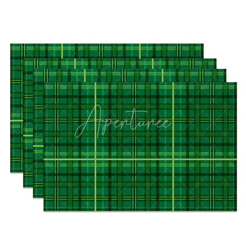 Aperturee - Aperturee Classic Green Plaid Set of 4 Placemats Tartan Checkered St. Patricks Day and Spring Dining Table Mats