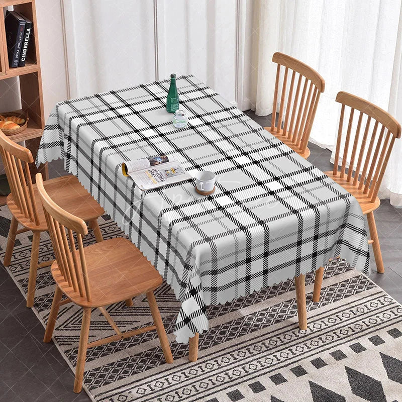 Aperturee - Aperturee Classic Grey Plaid Rectangle Tablecloth Neutral Farmhouse Checkered Pattern Modern Kitchen Dining Decor