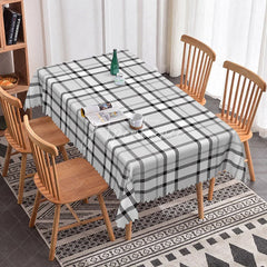 Aperturee - Aperturee Classic Grey Plaid Rectangle Tablecloth Neutral Farmhouse Checkered Pattern Modern Kitchen Dining Decor