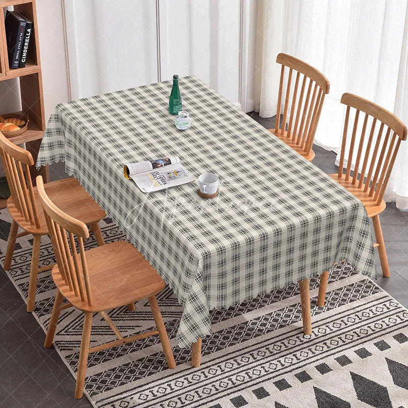 Aperturee - Aperturee Classic Grey Plaid Rectangle Tablecloth Simple Farmhouse Checkered Pattern Modern Neutral Kitchen Decor