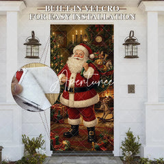 Aperturee - Aperturee Classic Jolly Santa Claus with Gifts and Christmas Tree Fireplace Door Cover Festive Winter Holiday Party Decor