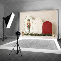 Aperturee - Aperturee Classic Nutcracker and Golden Stars Holiday Backdrop Festive Christmas Arch Panels with Garland Decor