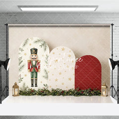 Aperturee - Aperturee Classic Nutcracker and Golden Stars Holiday Backdrop Festive Christmas Arch Panels with Garland Decor