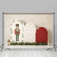 Aperturee - Aperturee Classic Nutcracker and Golden Stars Holiday Backdrop Festive Christmas Arch Panels with Garland Decor