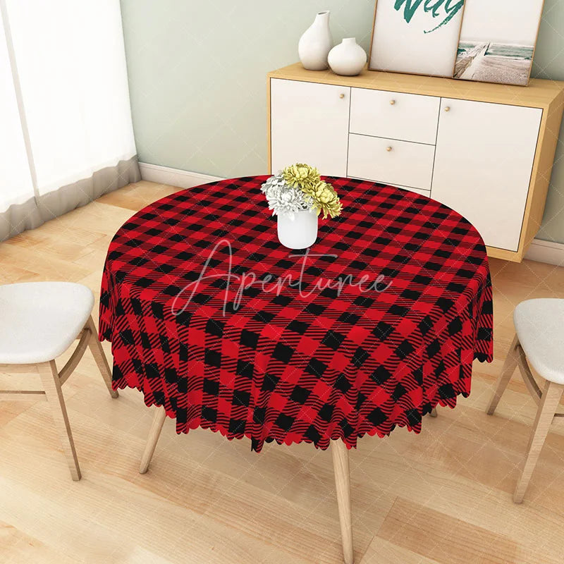 Aperturee - Aperturee Classic Red and Black Buffalo Check Round Tablecloth Rustic Farmhouse Plaid Holiday Kitchen Dining Decor