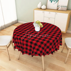 Aperturee - Aperturee Classic Red and Black Buffalo Check Round Tablecloth Rustic Farmhouse Plaid Holiday Kitchen Dining Decor