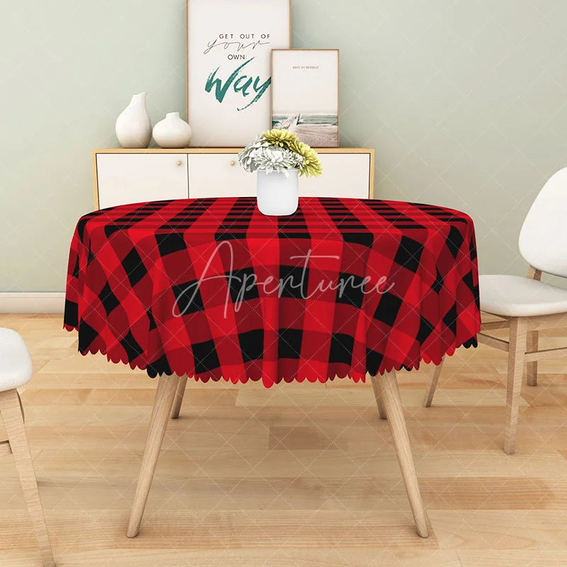 Aperturee - Aperturee Classic Red and Black Buffalo Plaid Round Tablecloth Rustic Farmhouse Checkered Holiday Kitchen Decor