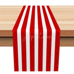 Aperturee - Aperturee Classic Red and White Stripe Table Runner for Holiday Carnival or Circus Themed Party Decor