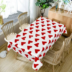 Aperturee - Aperturee Classic Red Heart Scatter Rectangle Tablecloth Bold Love Pattern on White Valentine Anniversary Party Decor