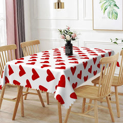 Aperturee - Aperturee Classic Red Heart Scatter Rectangle Tablecloth Bold Love Pattern on White Valentine Anniversary Party Decor