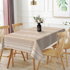 Aperturee - Aperturee Classic Striped Rectangle Tablecloth Beige Minimalist Pattern Dining Table Cover