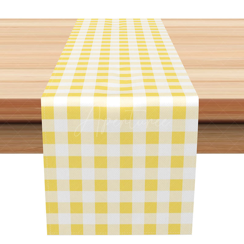 Aperturee - Aperturee Classic Yellow Gingham Table Runner Farmhouse Buffalo Plaid for Summer Picnic and Kitchen Decor