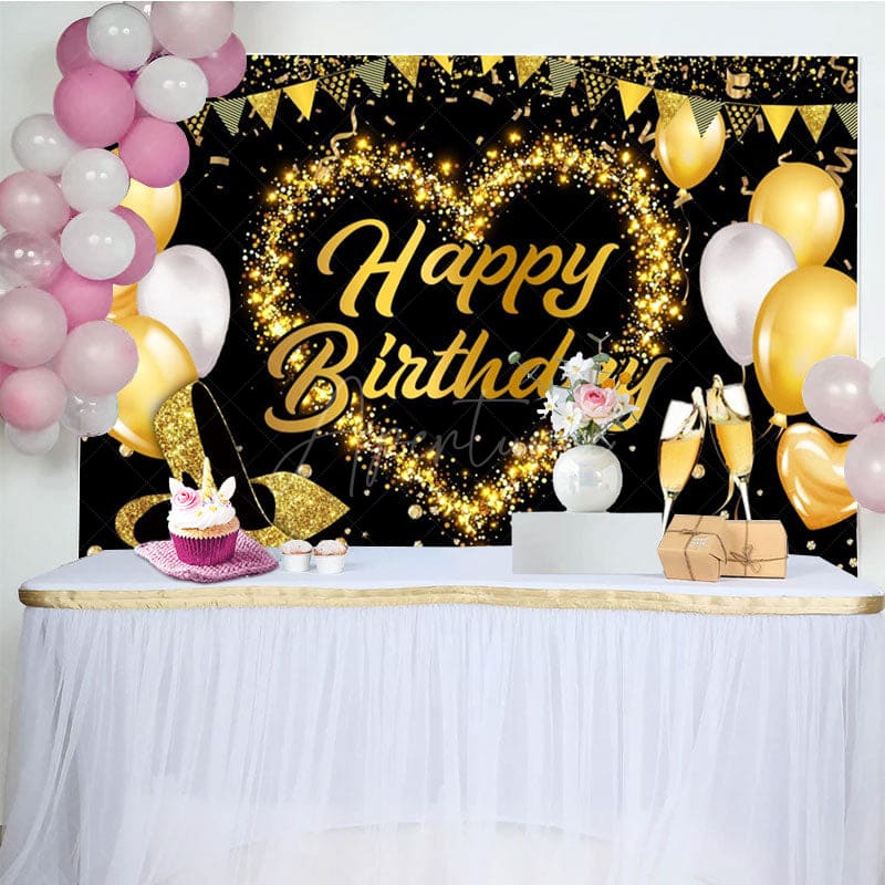 Aperturee - Aperturee Classical Balloon Glitter Flags Birthday Backdrop