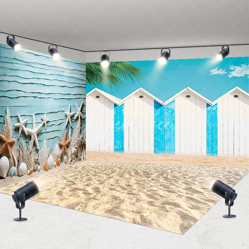 Aperturee - Aperturee Coastal Beach Hut and Starfish Room Set Backdrop Summer Vacation Photography Decor
