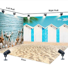 Aperturee - Aperturee Coastal Beach Hut and Starfish Room Set Backdrop Summer Vacation Photography Decor