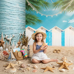 Aperturee - Aperturee Coastal Beach Hut and Starfish Room Set Backdrop Summer Vacation Photography Decor