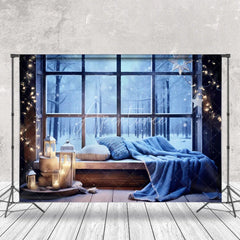 Aperturee - Aperturee Cold Night Window Trees Scene Christmas Backdrop