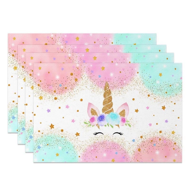 Aperturee - Aperturee Color Cloud Sparkle Stars Unicorn Set of 4 Placemats