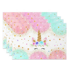 Aperturee - Aperturee Color Cloud Sparkle Stars Unicorn Set of 4 Placemats