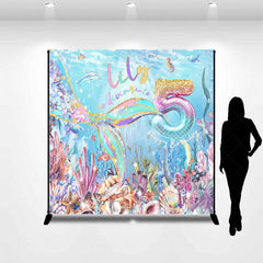 Aperturee - Aperturee Color Undersea Mermaid Custom 5th Birthday Backdrop