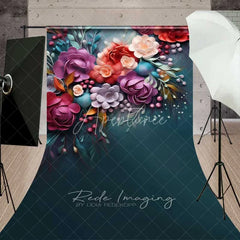 Aperturee - Aperturee Colorful 3D Floral Sweep Photo Backdrop Vibrant Spring Flower Bloom Background Garden Nature Art Floor Prop