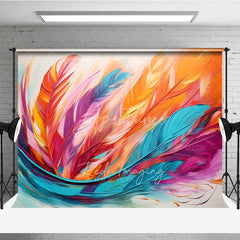 Aperturee - Aperturee Colorful Abstract Feather Photography Backdrop Orange Pink Teal Texture Photo Background Modern Art Swirl Photo Booth