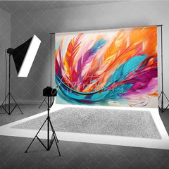 Aperturee - Aperturee Colorful Abstract Feather Photography Backdrop Orange Pink Teal Texture Photo Background Modern Art Swirl Photo Booth