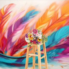 Aperturee - Aperturee Colorful Abstract Feather Photography Backdrop Orange Pink Teal Texture Photo Background Modern Art Swirl Photo Booth