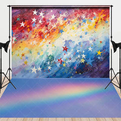 Aperturee - Aperturee Colorful Abstract Rainbow Stars Combo Set Backdrop Paint Strokes for Birthday Party Photo Shoot