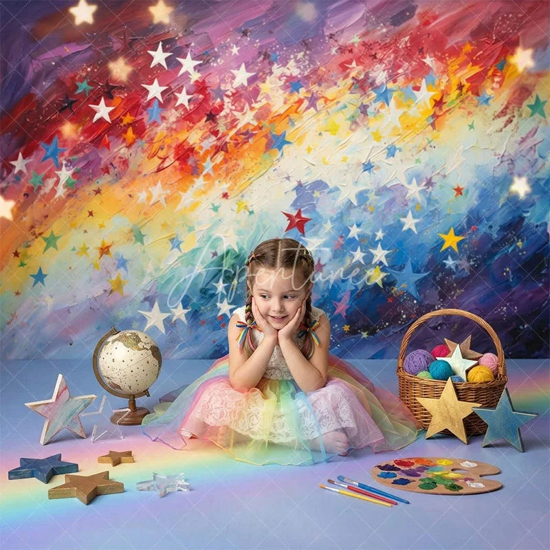 Aperturee - Aperturee Colorful Abstract Rainbow Stars Combo Set Backdrop Paint Strokes for Birthday Party Photo Shoot